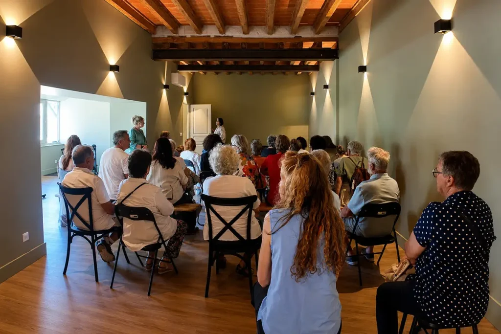 Salle de conférence pleine lors du Festival bien-être de Pontourny 2026, Domaine de Pontourny, Beaumont-en-Véron